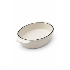   Kerámia sütőtál kerek fogantyúval fehér fekete peremmel Ø18*4 cm