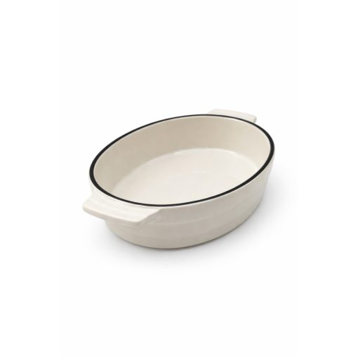 Kerámia sütőtál kerek fogantyúval fehér fekete peremmel Ø18*4 cm